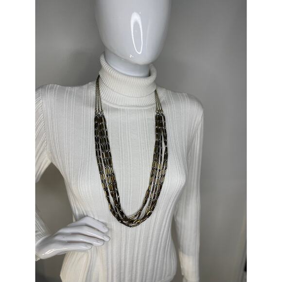Chico's necklace signed costume jewelry burnished gold tone with gray multi stra - Picture 12 of 14